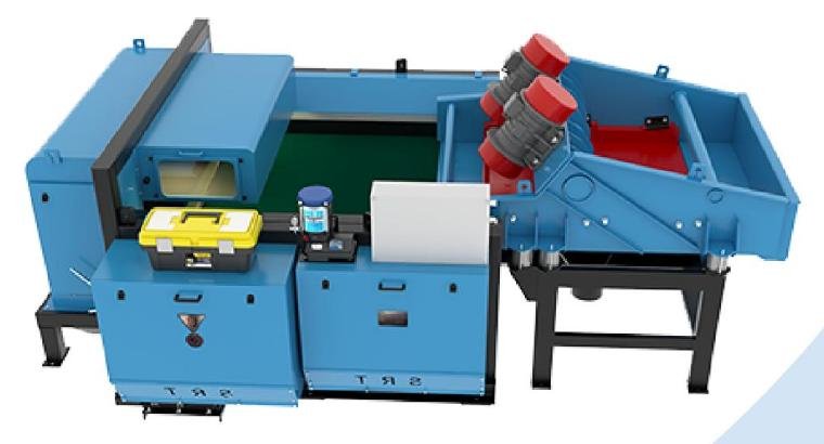 Blue eddy current separator with vibratory feeder and conveyor belt