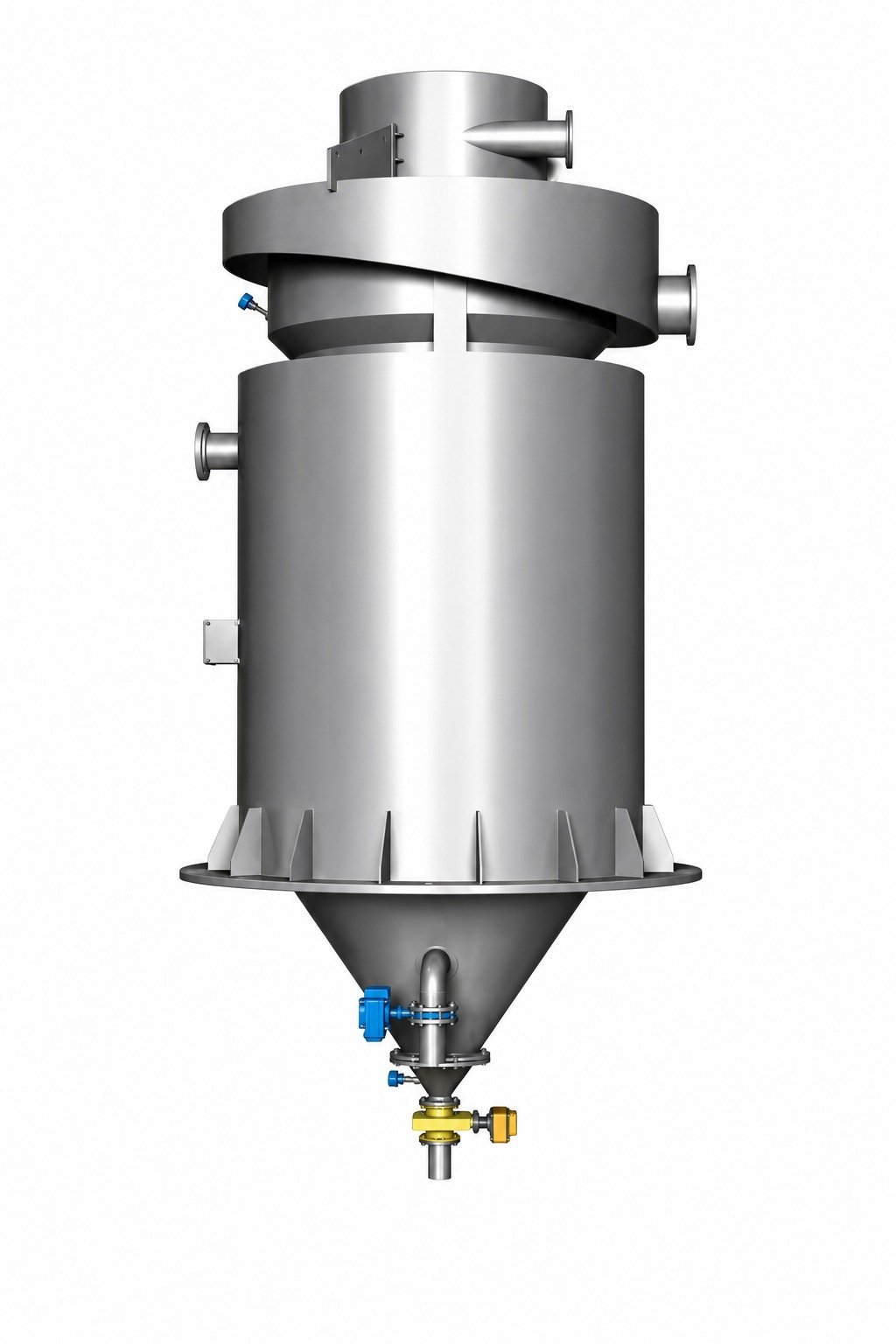 Elutriation magnetic separator with cylindrical separation chamber and bottom concentrate discharge